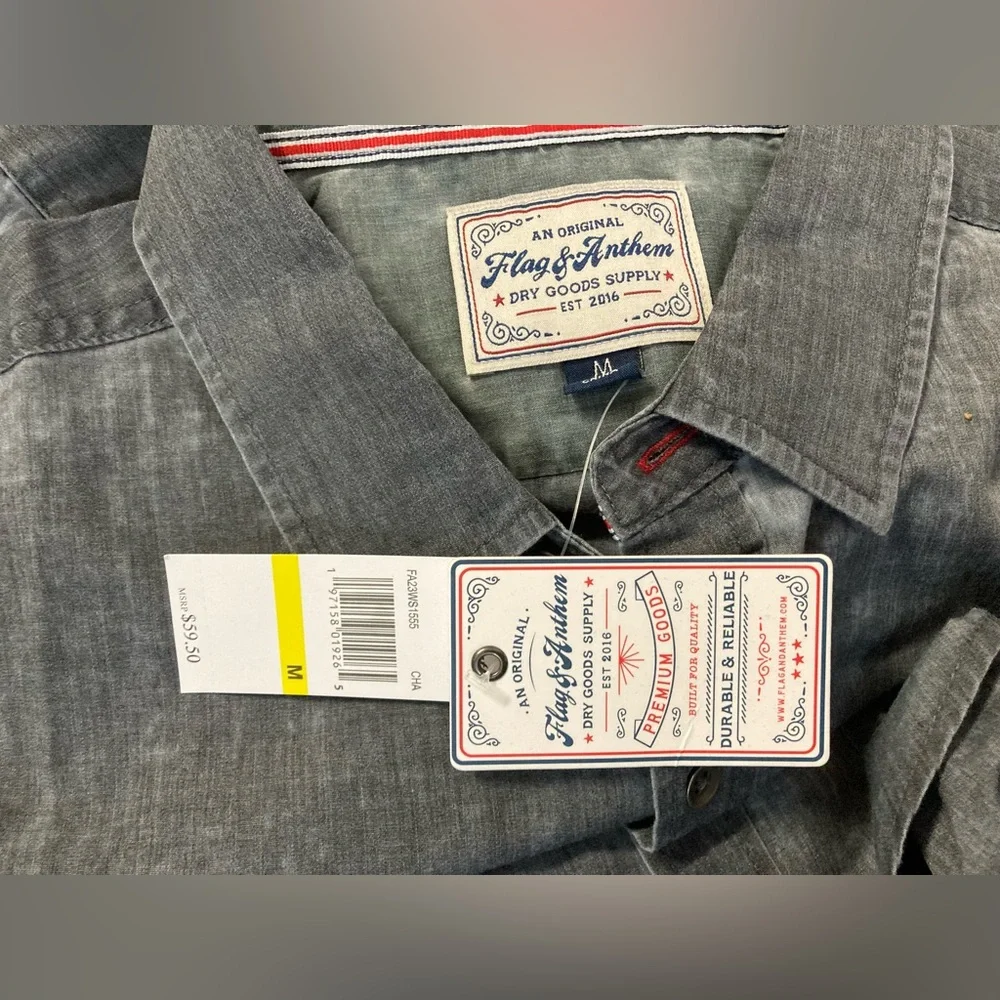 NWT Flag & Anthem Men’s Charcoal Vintage Washed Long Sleeve Shirt Size Medium